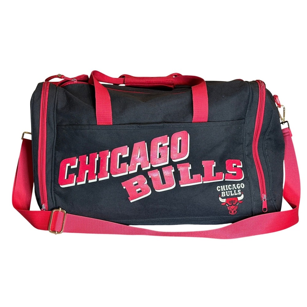 90s Chicago Bulls Basketball Duffel Bag Black Official Licensed Gym Straps